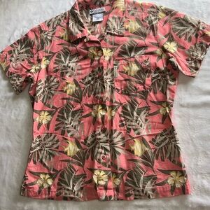 Columbia Women's Pink Tropical Print Shirt, M size.